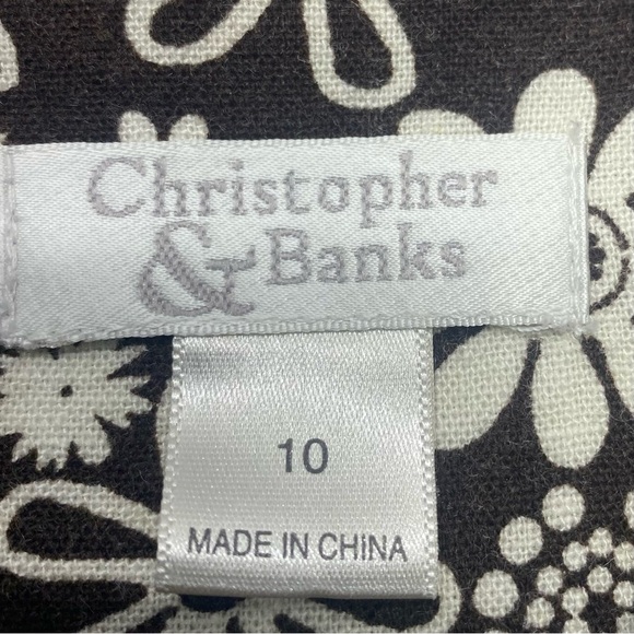 Christopher & Banks Vintage Linen Sleeveless Button Front Brown Floral Dress 10 - Picture 3 of 11